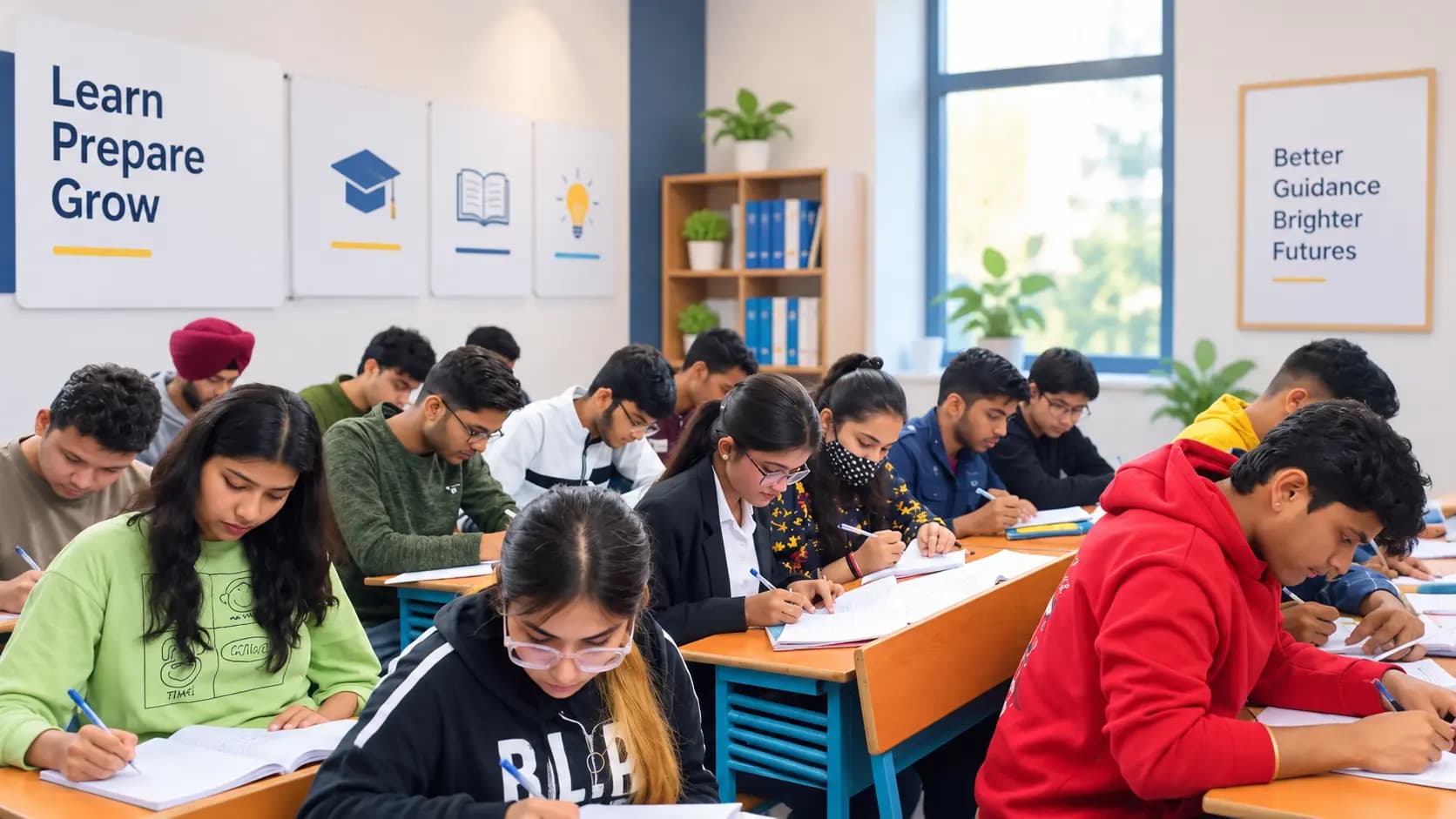 Illustration of an adviser talking with a student and a parent across a desk